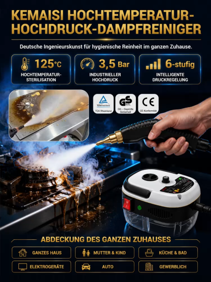 ✨Schluss mit teuren Reinigungsdiensten: Hochtemperatur-Hochdruck-Dampfreiniger. Erledige die Tiefenreinigung von Küche, Bad und Auto in wenigen Minuten ganz einfach selbst.