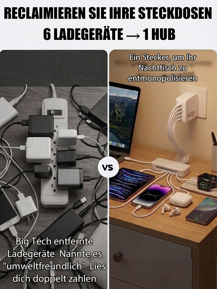 [Verlängern Sie die Akkulaufzeit Ihres Smartphones] ⚡ 6-Port-Reiseladegerät 🚀 Lässt Ihr 4 Jahre altes Handy schneller laufen als ein neues 📱 Bis zu 56 Stunden Akkulaufzeit mit einer einzigen Ladung.