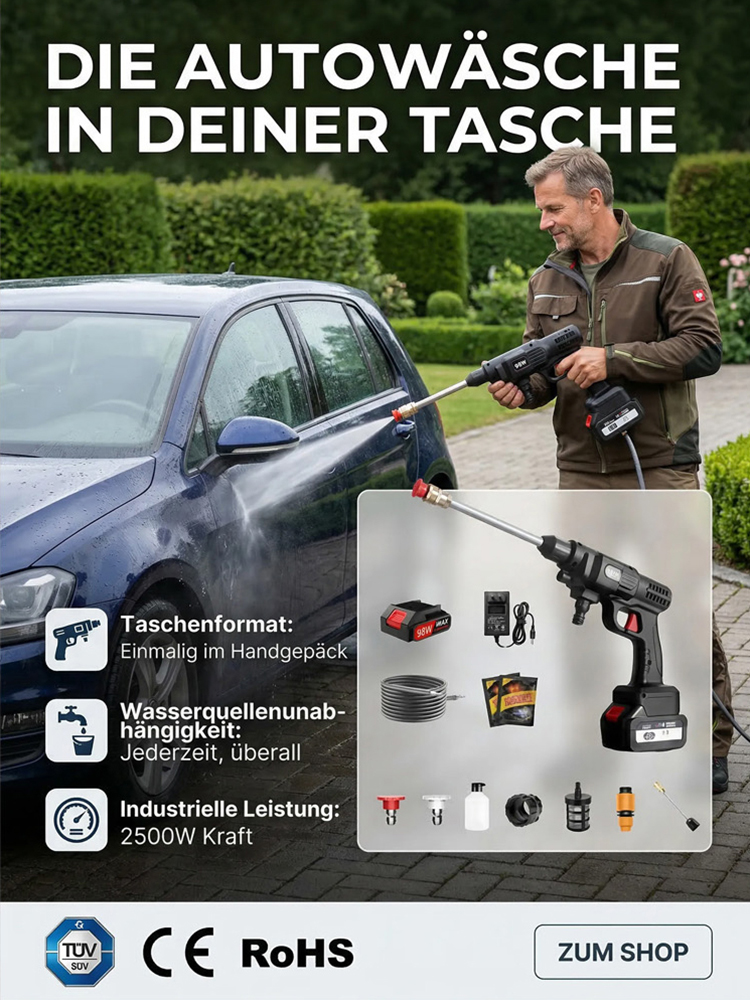 【Hochdruck-Selbstansaugende 3-in-1】✨Tragbare Autowaschanlage🔋300 Minuten lange Akkulaufzeit, extrem starker Wasserdruck👍Überall waschen – ganz ohne Strom & Wasseranschluss