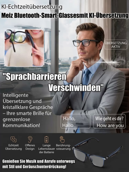 Intelligente Brille mit Zoom, Farbwechsel und Echtzeit-AI-Übersetzung