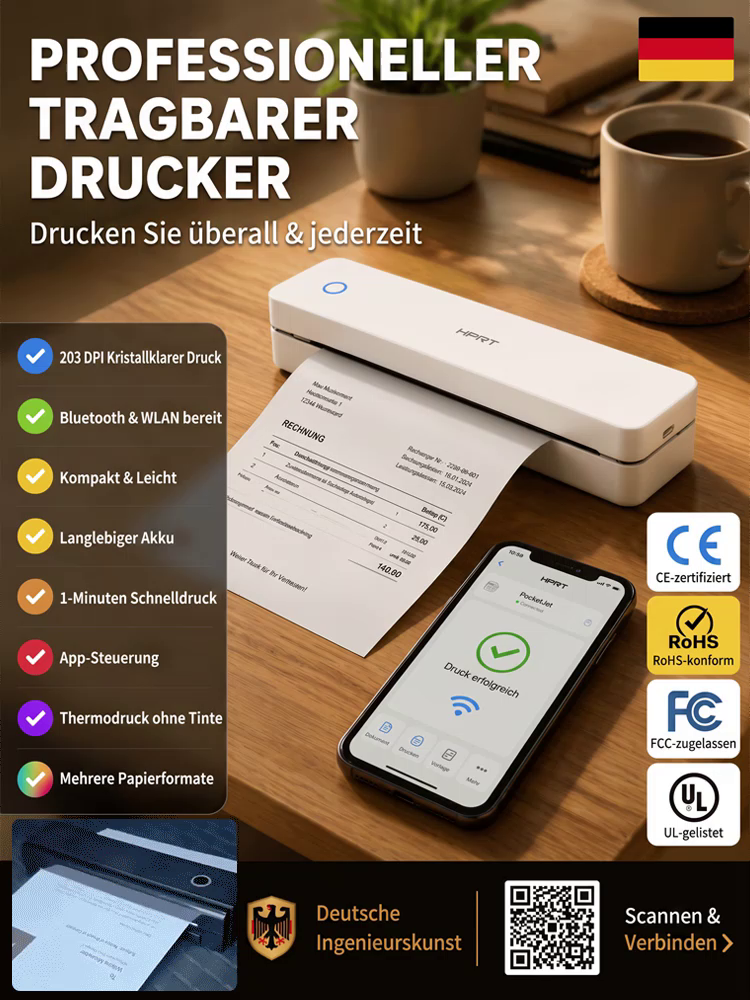 【Bluetooth-Drucker ohne Tinte】NIE MEHR TINTE KAUFEN | Erhalten Sie jederzeit und überall Druckfreiheit.