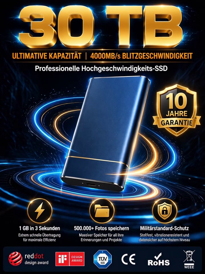 30TB Hochgeschwindigkeits tragbare SSD-Festplatte