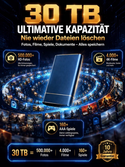 30TB Hochgeschwindigkeits tragbare SSD-Festplatte