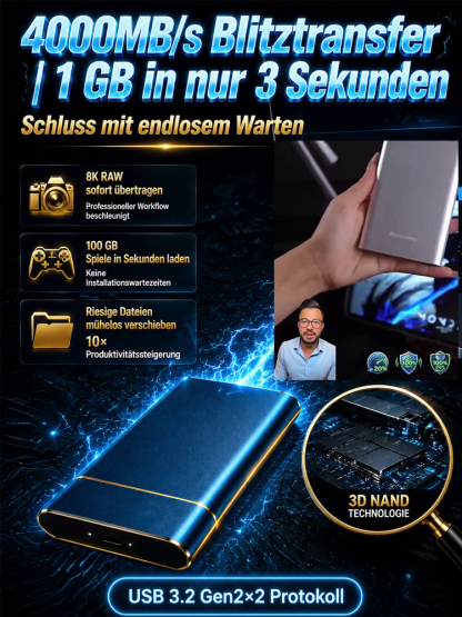 30TB Hochgeschwindigkeits tragbare SSD-Festplatte