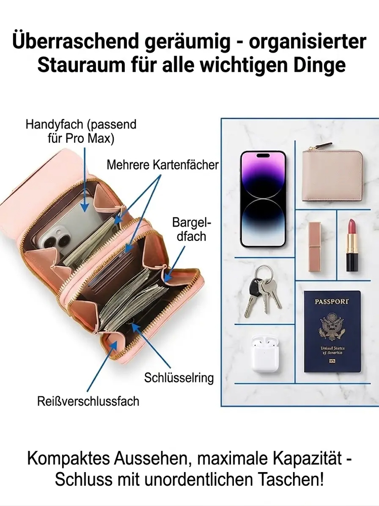 【Intelligente Anti-Diebstahl-Umhängetasche】3-in-1 Smart-Tasche: Perfekter Platz für Handy, Karten und mehr.