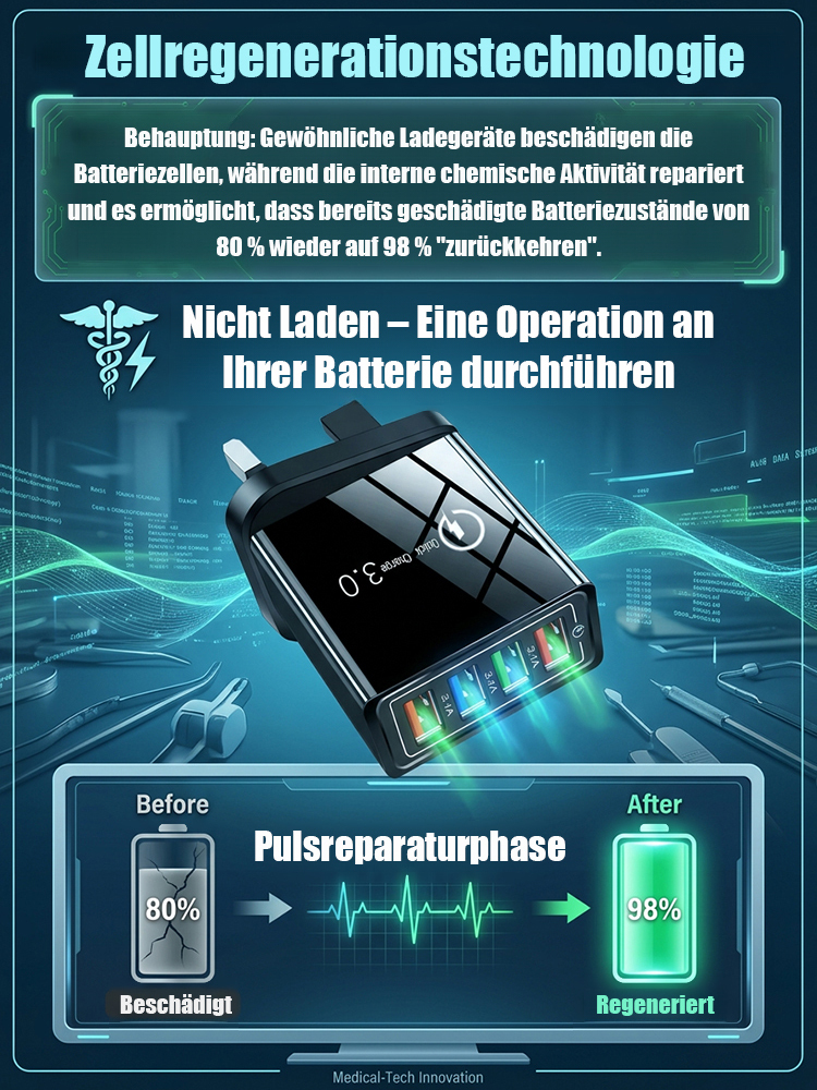 【Verbessern Sie die Akkulaufzeit Ihres Handys】⚡Vierfacher Reise-Ladegerät🚀Machen Sie Ihr 4 Jahre altes Smartphone schneller als ein neues💶 sparen Sie sich so 1200 € für einen Neukauf