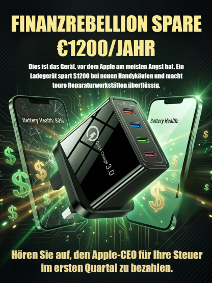 【Verbessern Sie die Akkulaufzeit Ihres Handys】⚡Vierfacher Reise-Ladegerät🚀Machen Sie Ihr 4 Jahre altes Smartphone schneller als ein neues💶 sparen Sie sich so 1200 € für einen Neukauf