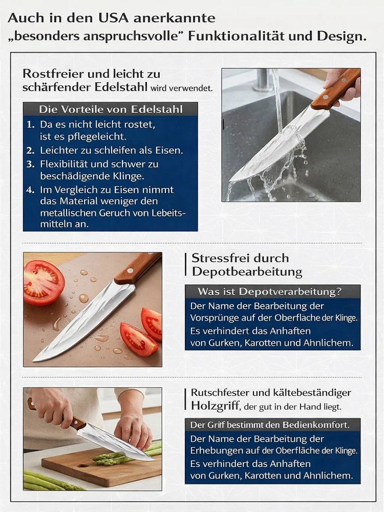 【Handgeschmiedetes Küchenmesser】✨Über 100 Jahre Schmiedetradition👍Selektierter Premium-Stahl – garantiert 20 Jahre rostfrei ✅Es wiegt nur 180 Gramm