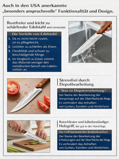 【Handgeschmiedetes Küchenmesser】✨Über 100 Jahre Schmiedetradition👍Selektierter Premium-Stahl – garantiert 20 Jahre rostfrei ✅Es wiegt nur 180 Gramm