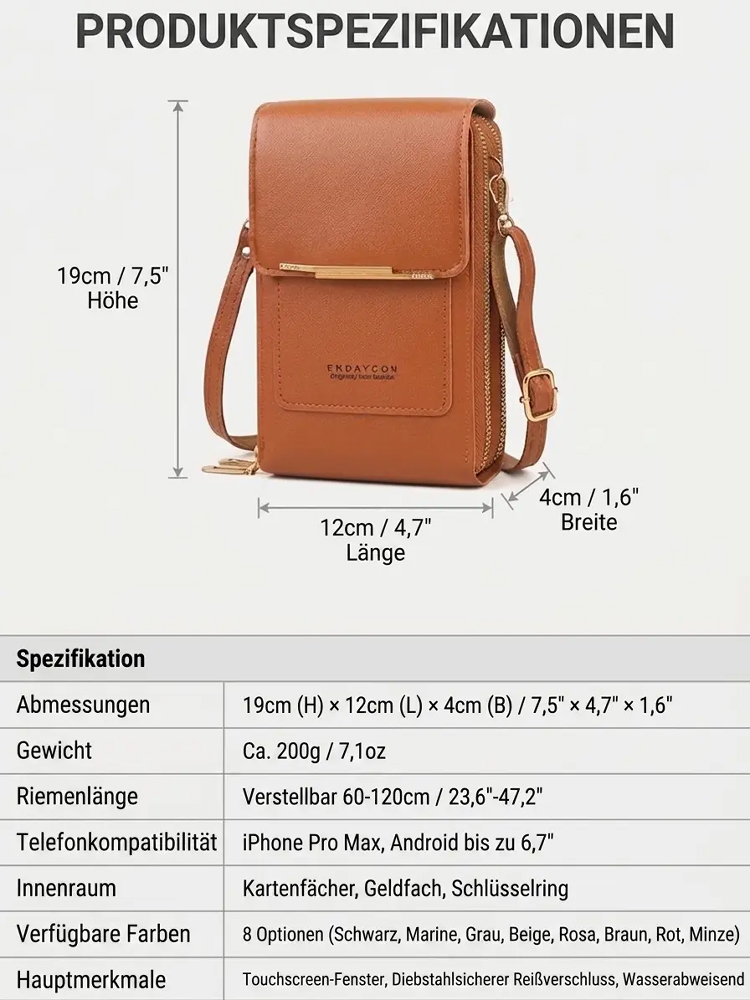 【Intelligente Anti-Diebstahl-Umhängetasche】3-in-1 Smart-Tasche: Perfekter Platz für Handy, Karten und mehr.