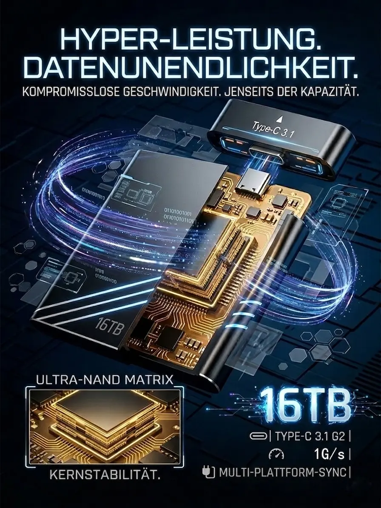 ⚡ 1000 MB/s Geschwindigkeit! Übertragen Sie drei 4K-Filme in nur einer Sekunde. Deutsche 32-TB-Pro-SSD zum Preis eines Biers! 🏆