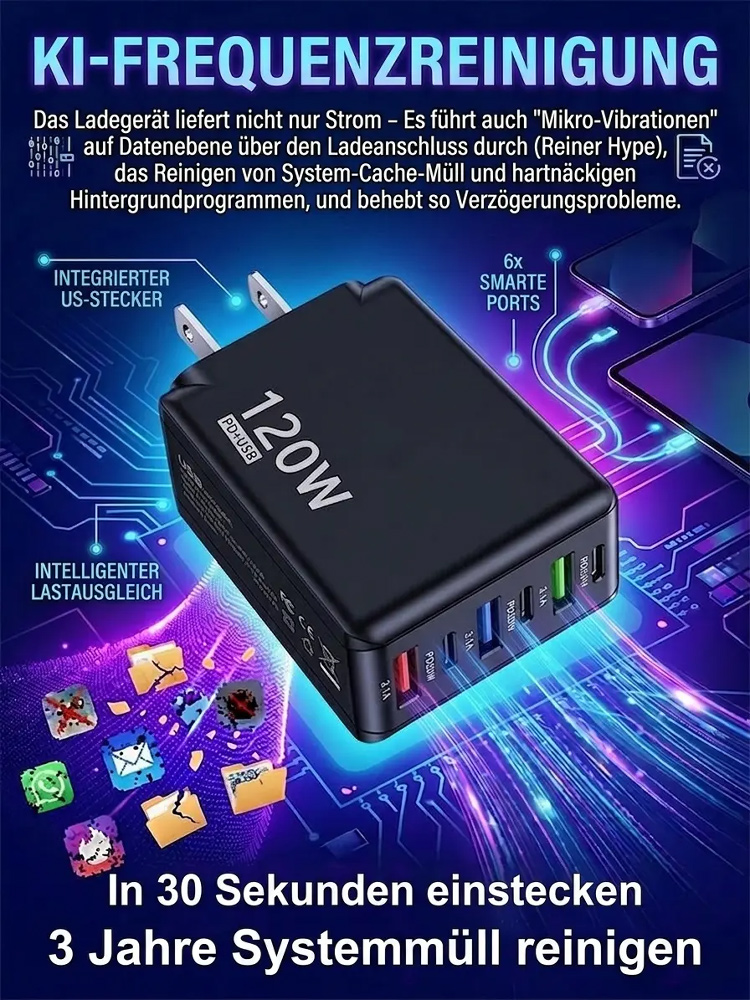[Verlängern Sie die Akkulaufzeit Ihres Smartphones] ⚡ 6-Port-Reiseladegerät 🚀 Lässt Ihr 4 Jahre altes Handy schneller laufen als ein neues 📱 Bis zu 56 Stunden Akkulaufzeit mit einer einzigen Ladung.