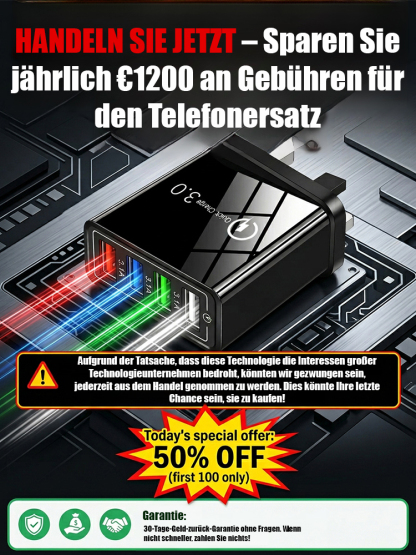 【Verbessern Sie die Akkulaufzeit Ihres Handys】⚡Vierfacher Reise-Ladegerät🚀Machen Sie Ihr 4 Jahre altes Smartphone schneller als ein neues💶 sparen Sie sich so 1200 € für einen Neukauf