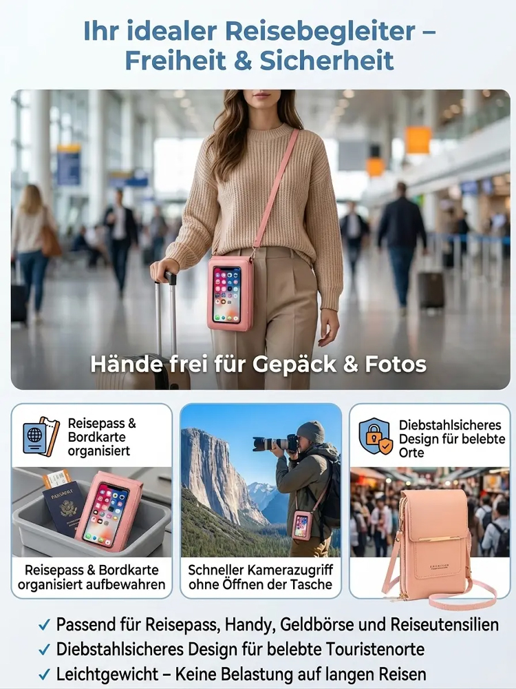 【Intelligente Anti-Diebstahl-Umhängetasche】3-in-1 Smart-Tasche: Perfekter Platz für Handy, Karten und mehr.