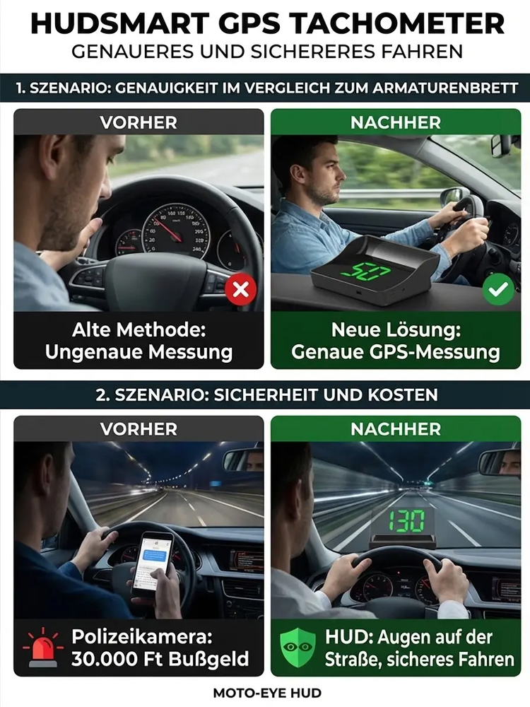 【Swiss-Tech GPS HUD】✨Militär-Präzision auf deiner Scheibe: GPS-Echtzeit statt Tachofehler👍Kein Ausbau, keine Verkabelung. Einfach Plug & Play