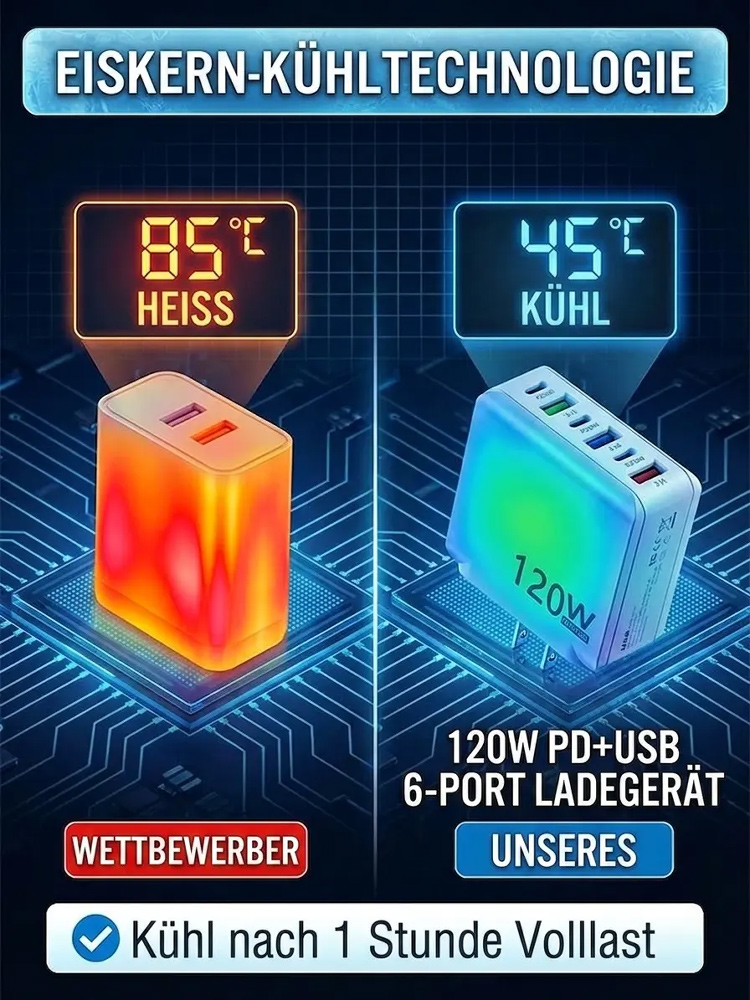[Verlängern Sie die Akkulaufzeit Ihres Smartphones] ⚡ 6-Port-Reiseladegerät 🚀 Lässt Ihr 4 Jahre altes Handy schneller laufen als ein neues 📱 Bis zu 56 Stunden Akkulaufzeit mit einer einzigen Ladung.