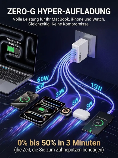 [Verlängern Sie die Akkulaufzeit Ihres Smartphones] ⚡ 6-Port-Reiseladegerät 🚀 Lässt Ihr 4 Jahre altes Handy schneller laufen als ein neues 📱 Bis zu 56 Stunden Akkulaufzeit mit einer einzigen Ladung.