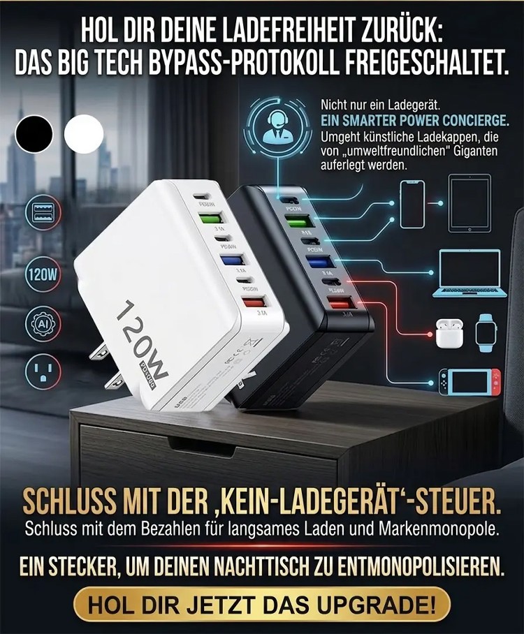 [Verlängern Sie die Akkulaufzeit Ihres Smartphones] ⚡ 6-Port-Reiseladegerät 🚀 Lässt Ihr 4 Jahre altes Handy schneller laufen als ein neues 📱 Bis zu 56 Stunden Akkulaufzeit mit einer einzigen Ladung.PD 30W & QC 3.0 für 6 Geräte gleichzeitig 