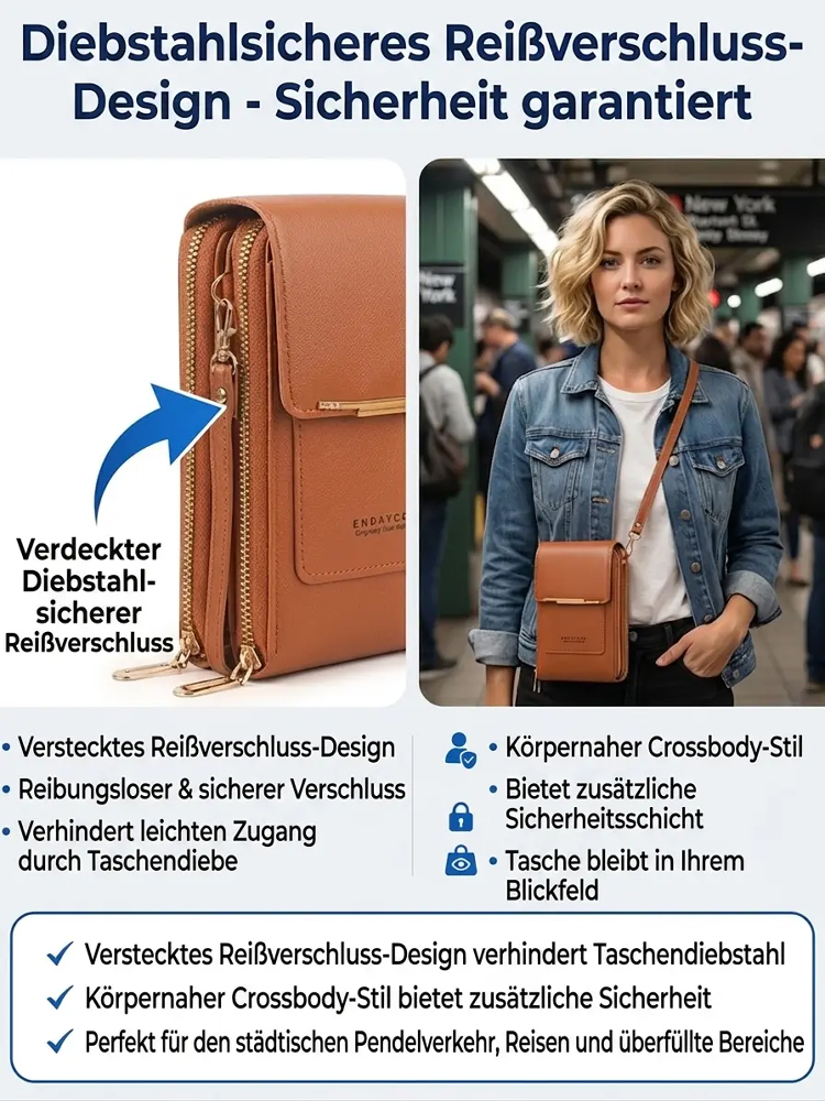【Intelligente Anti-Diebstahl-Umhängetasche】3-in-1 Smart-Tasche: Perfekter Platz für Handy, Karten und mehr.