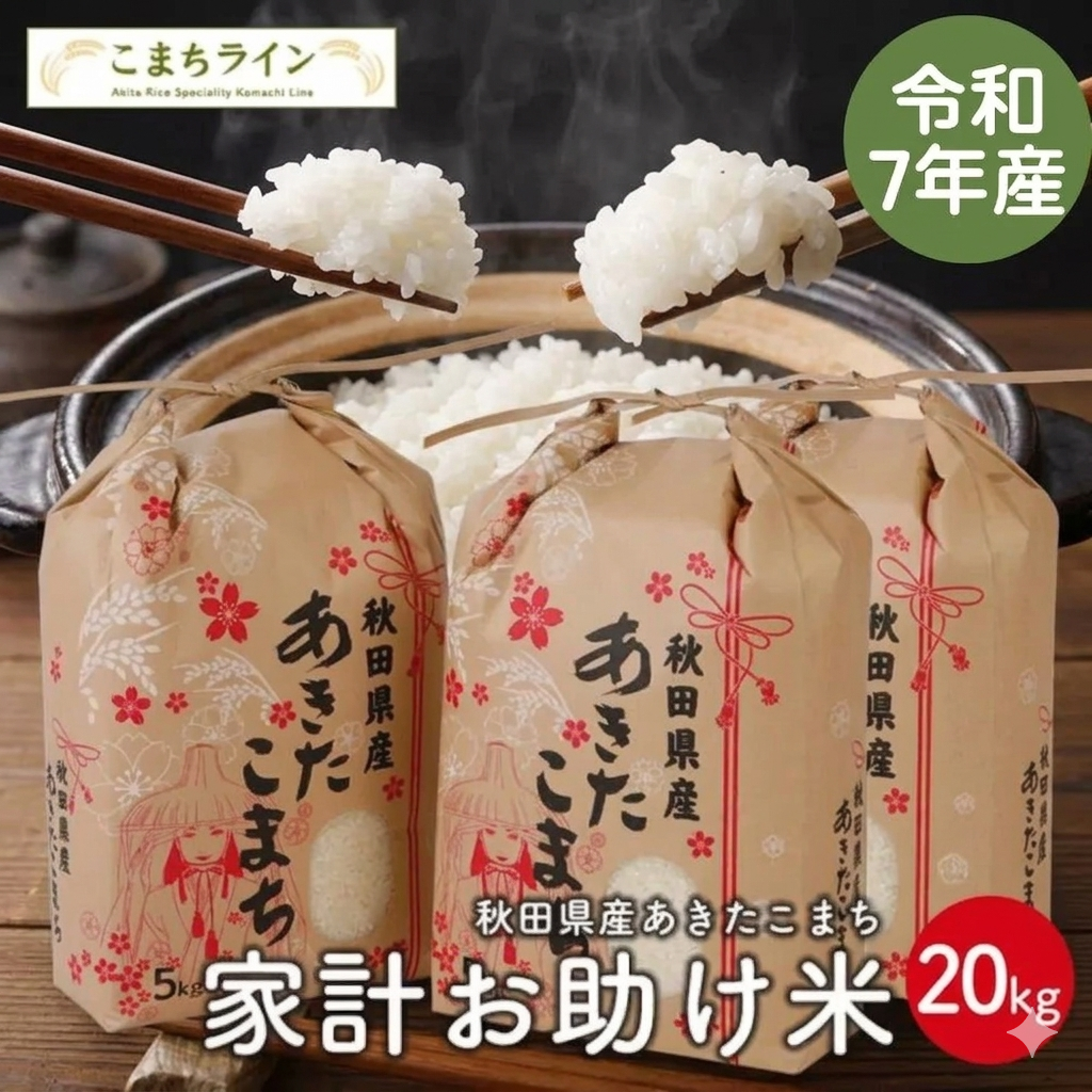 【お助け米20ｋｇ】令和7年産　あきたこまち 家計お助け米　農家直送便　20ｋｇ（5ｋｇ×4袋） 米びつ当番【天鷹唐辛子】プレゼント付き　【2022年グルメ大賞受賞】