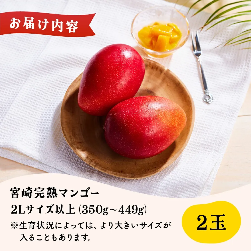 【数量限定】宮崎県産 完熟マンゴー 2リットル×2個（350g-449g以上×2個）宮崎県産完熟マンゴー 旬の果物 マンゴー 送料無料 [KU019]