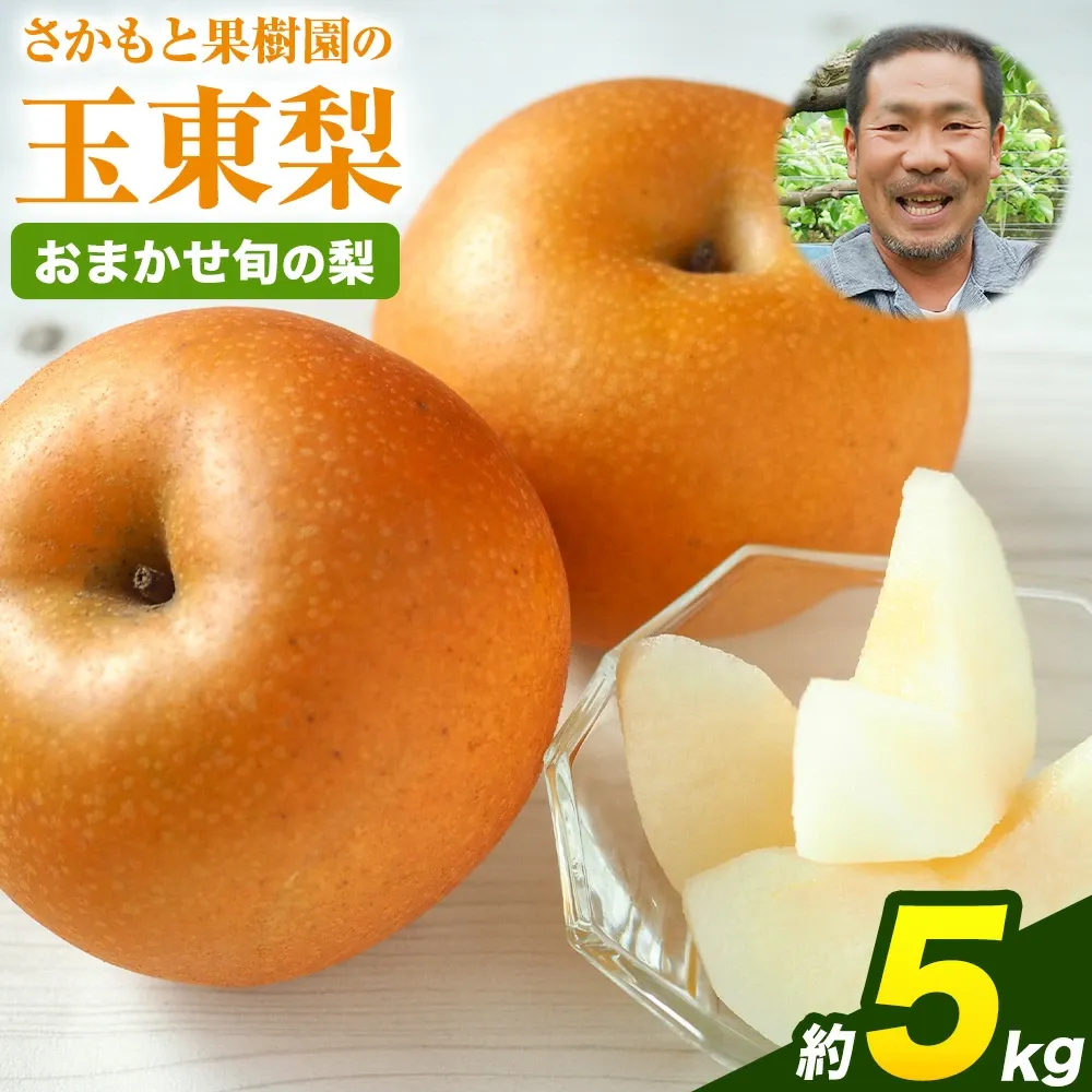 坂本果樹園の翡翠梨は旬を迎えており、約3kg（3～10個）または約5kg（6～18個）のパックで販売されています。