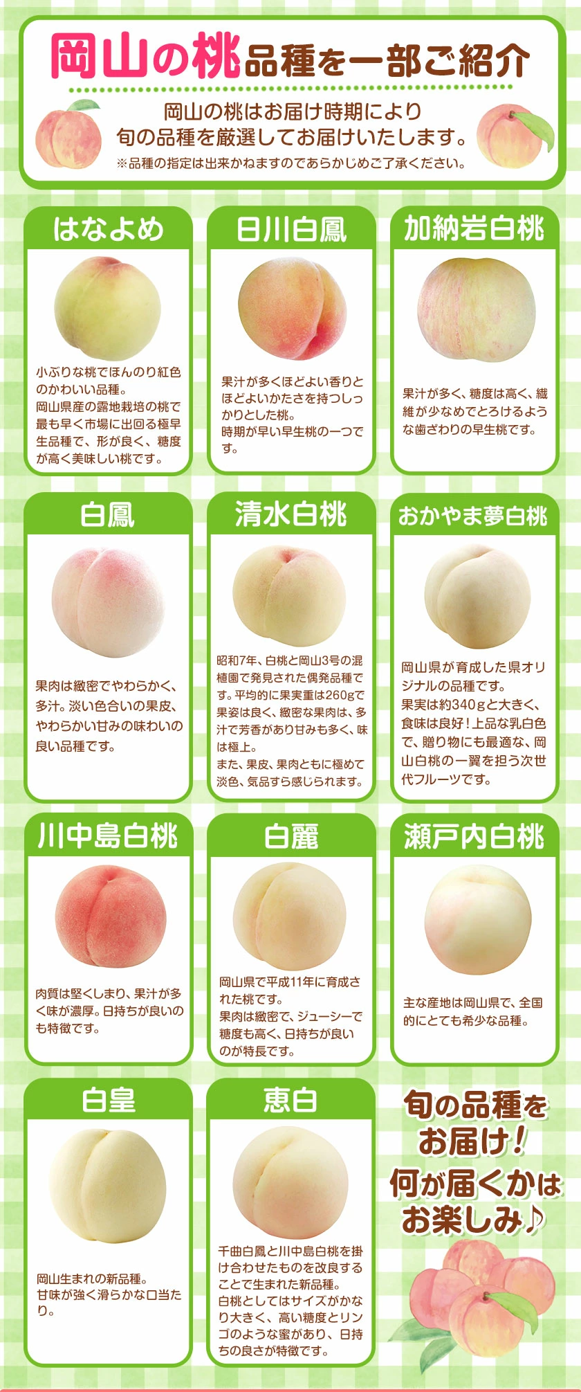 フルーツ総合ランキング2位獲得！圧倒的な高評価！岡山産の桃。約750g、1.3kg、2.6kg入りをご用意。夏秋フルーツのお届け。黄桃（750g）、白桃（750g）。楽天限定。