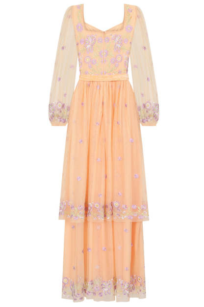 Almond Floral Embroidered Maxi Dress