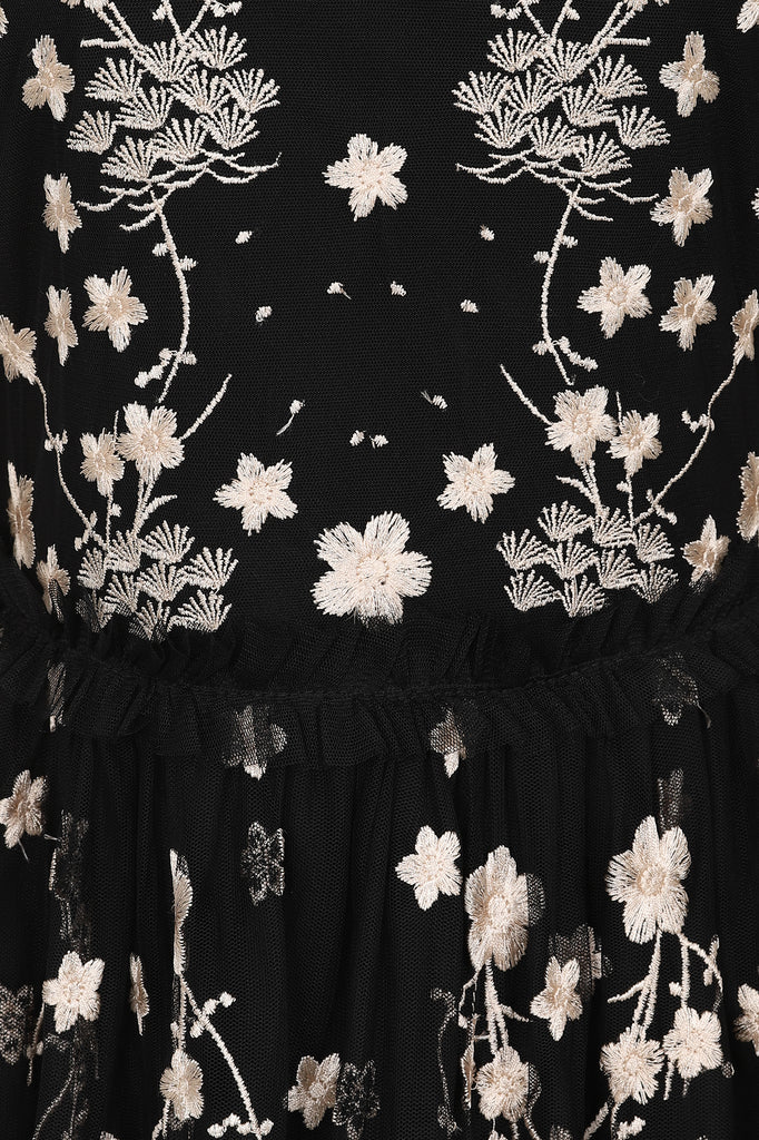 Black Floral Embroidered Midi Dress