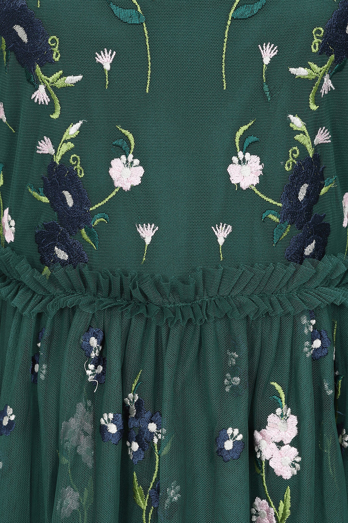 Alpine Green Floral Embroidered Maxi Dress