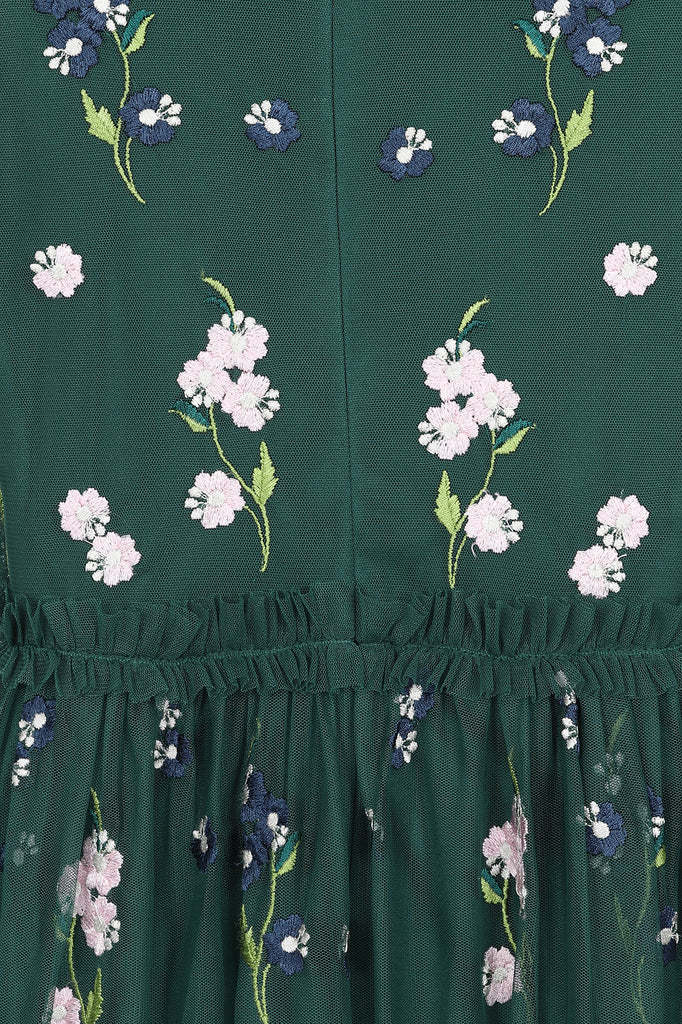 Alpine Green Floral Embroidered Maxi Dress