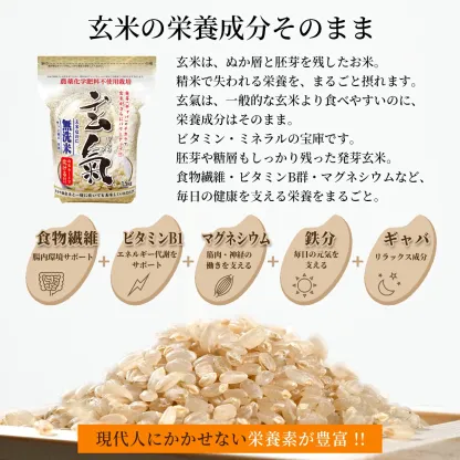 【農薬・化学肥料不使用栽培の玄氣】 1.5kg×3袋（4.5kg ） 白米モード炊ける無洗米の発芽玄米 無農薬（農薬・化学肥料不使用）栽培 送料無料