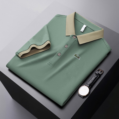 Summer men's polo shirt, mercerized cotton, thin business fashion, ice silk men's short-sleeved T-shirt, high-end dad's summer clothes