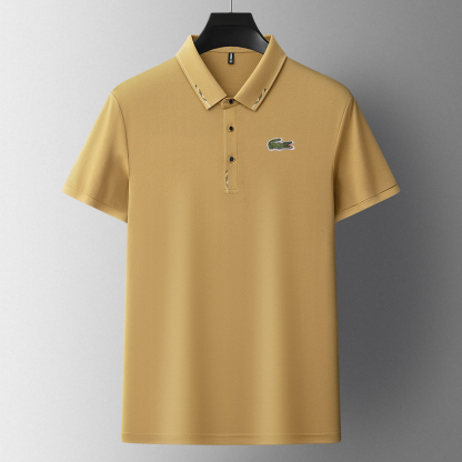 Men's summer new thin pearl fabric straight short sleeve business casual solid color POLO shirt men