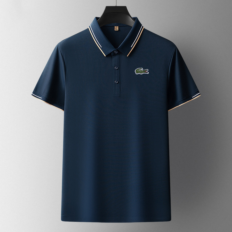 Men's summer new thin waffle fabric short-sleeved business casual lapel solid color POLO shirt men