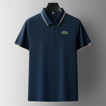 Men's summer new thin waffle fabric short-sleeved business casual lapel solid color POLO shirt men