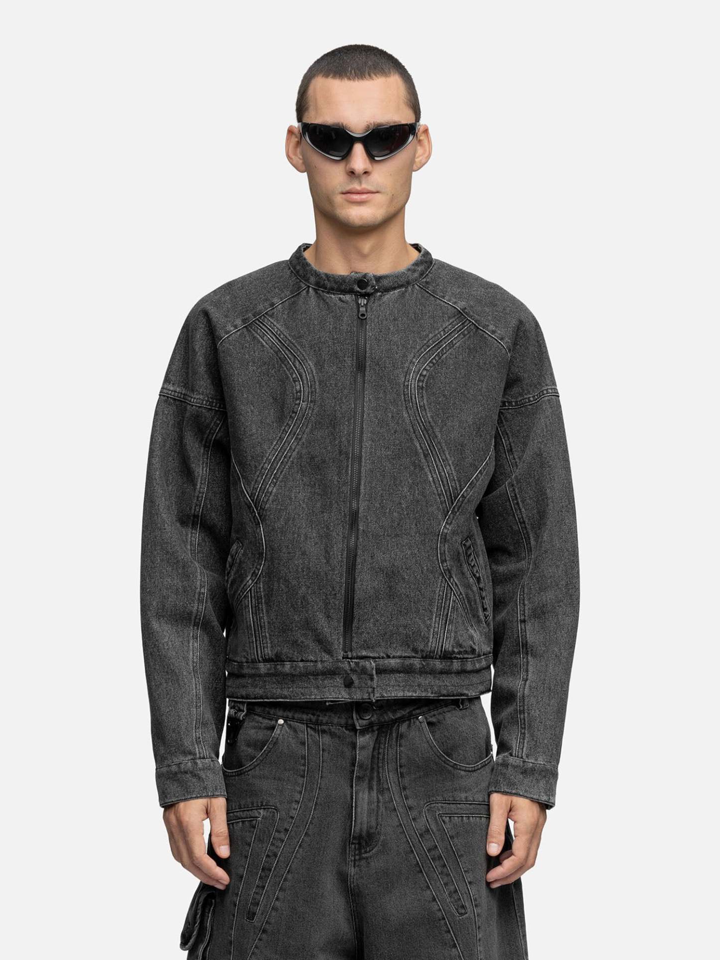 DENIM BIKER JACKET GRAIN