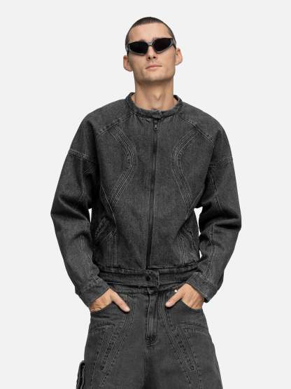 DENIM BIKER JACKET GRAIN