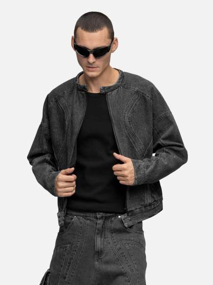 DENIM BIKER JACKET GRAIN