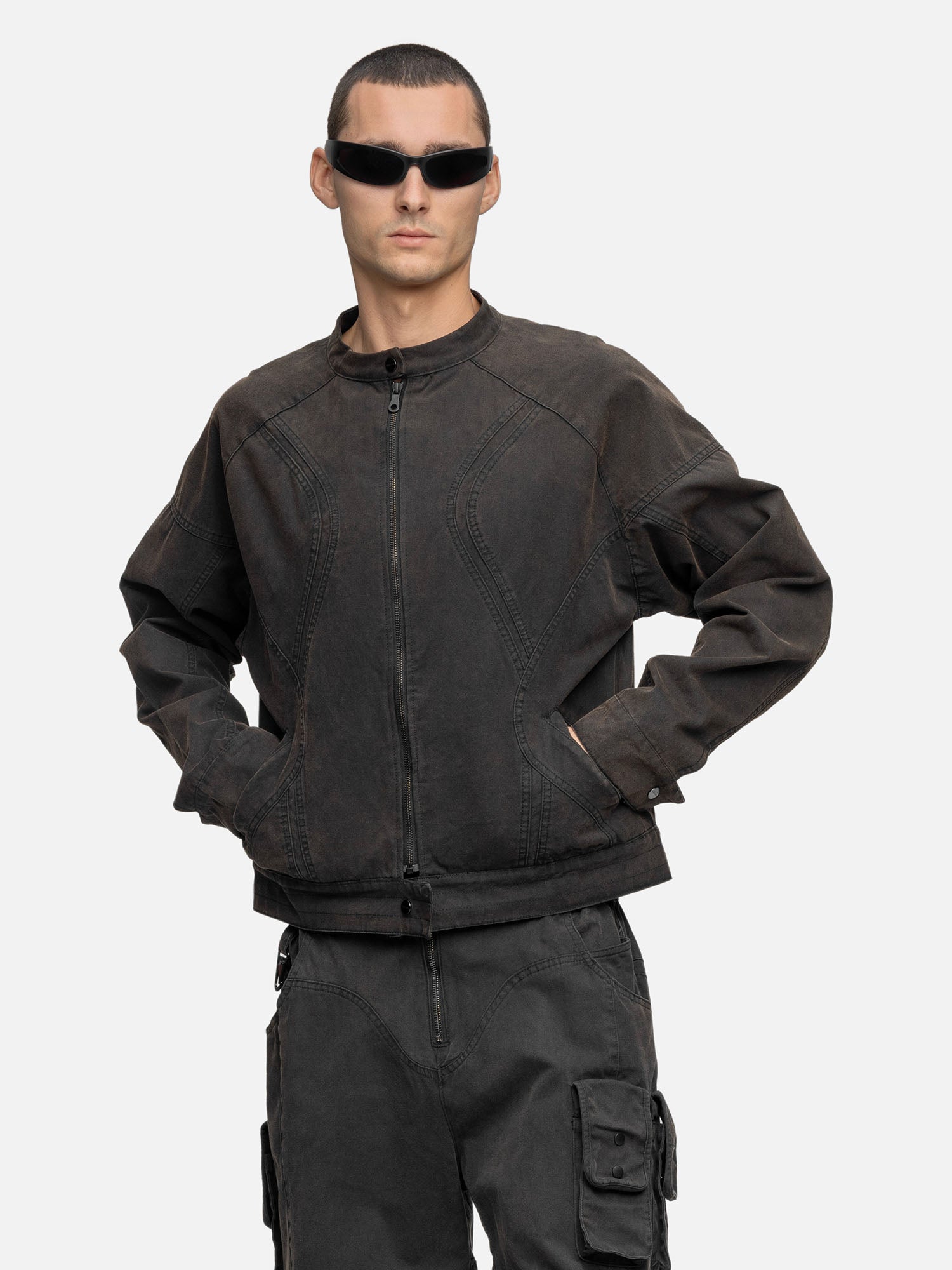 CANVAS BIKER JACKET RUST