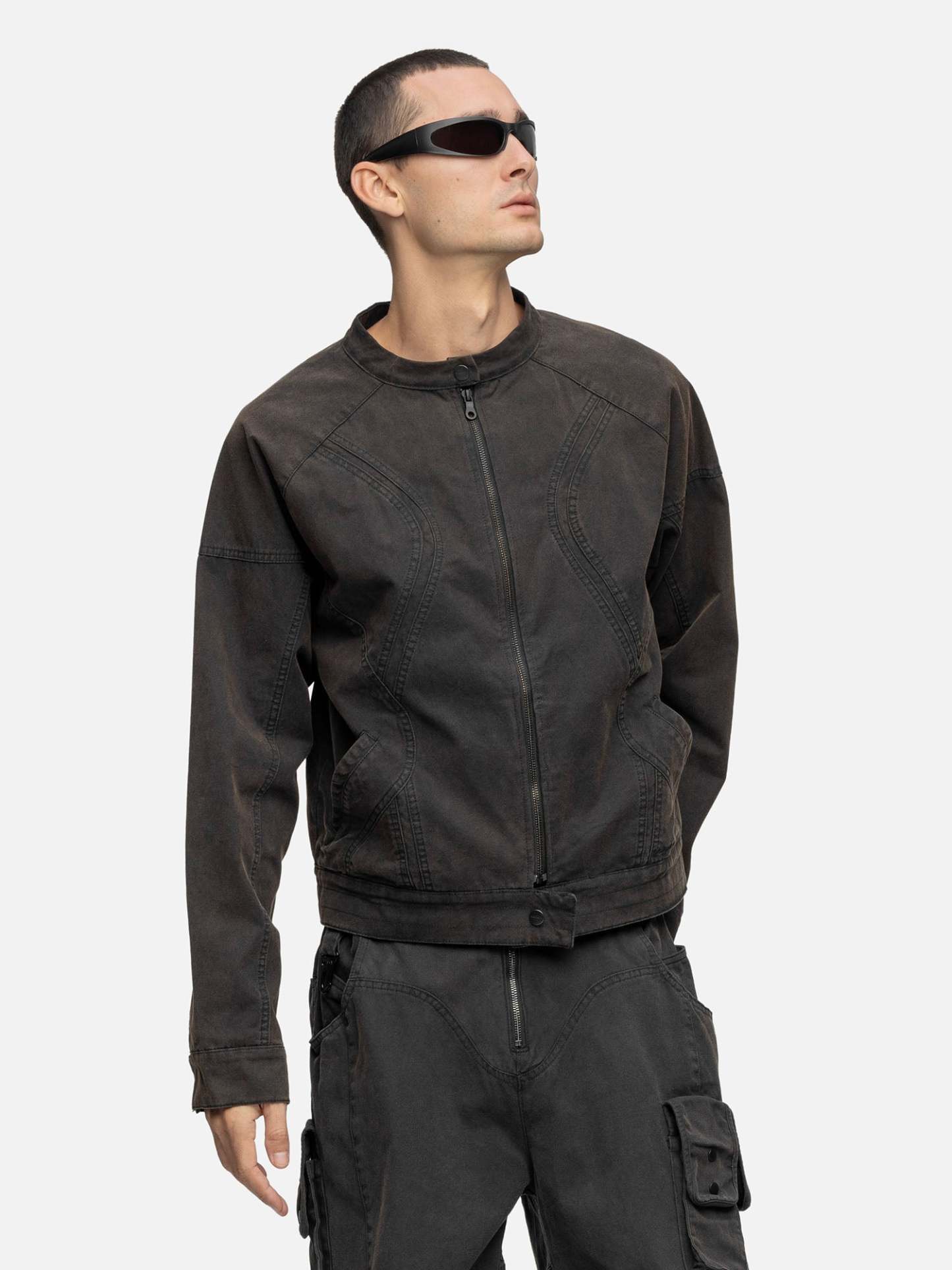 CANVAS BIKER JACKET RUST
