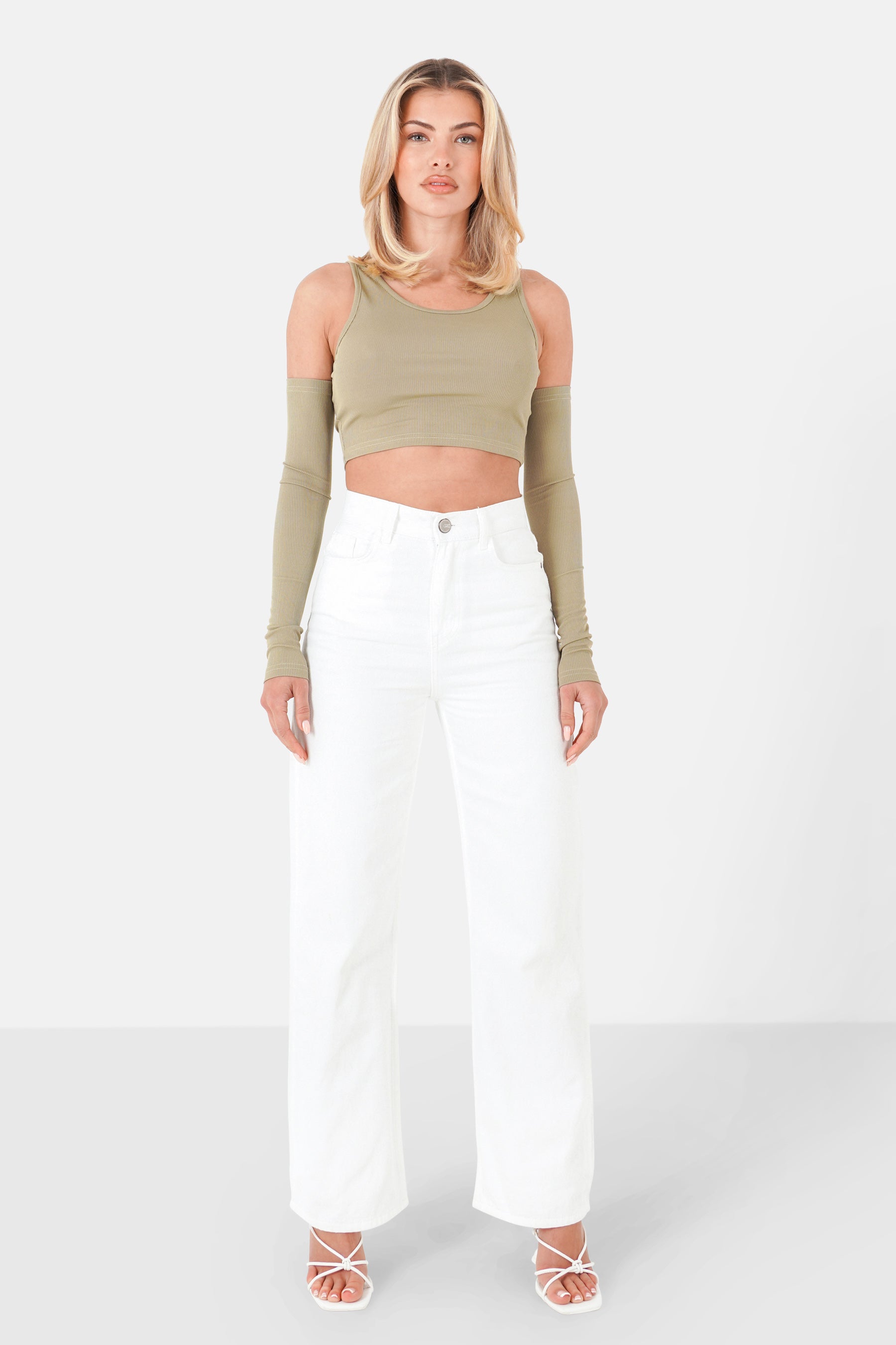 Large plain jeans White
