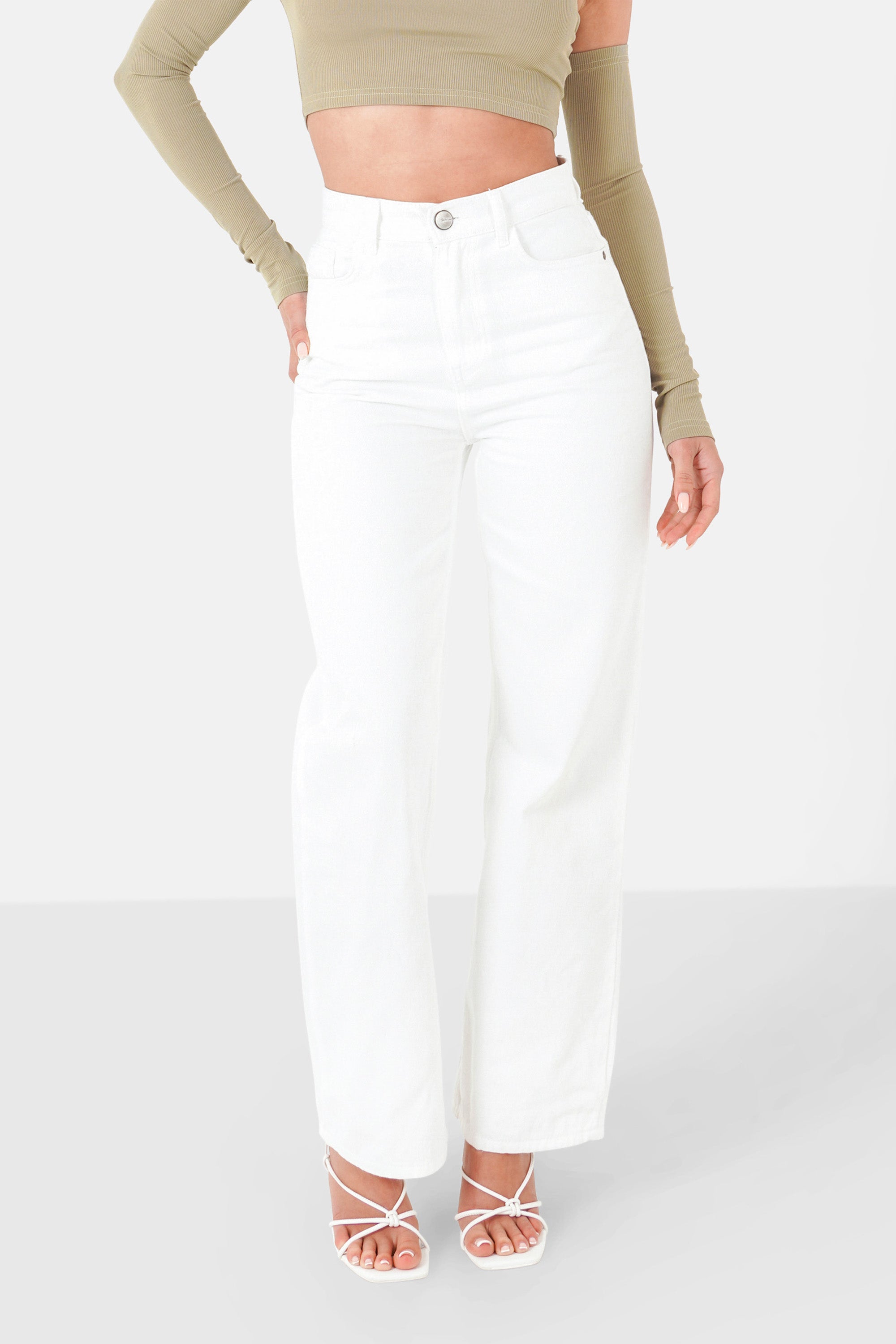 Large plain jeans White