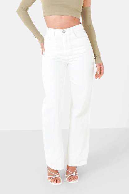 Large plain jeans White