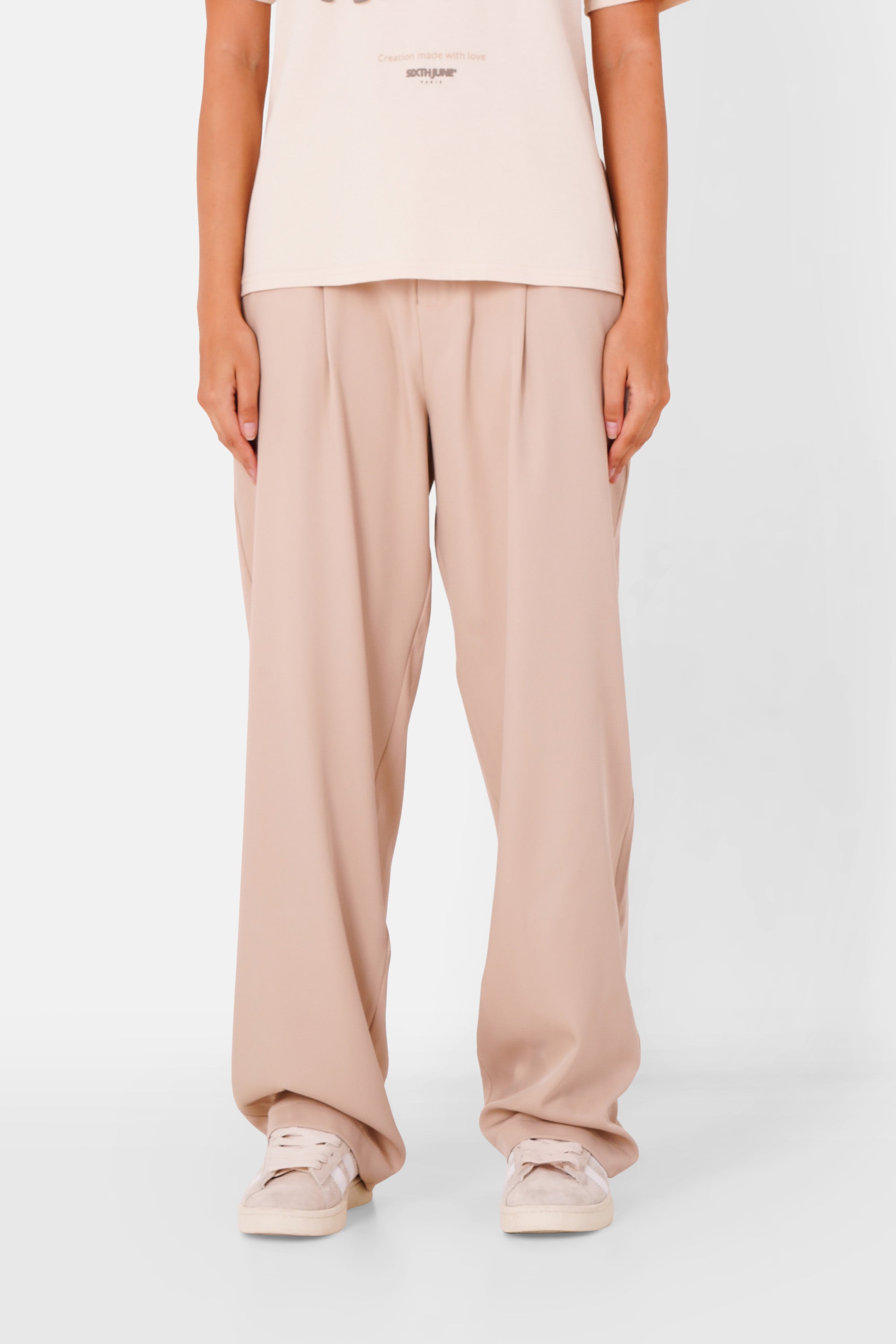 Beige reversible belted waist pants