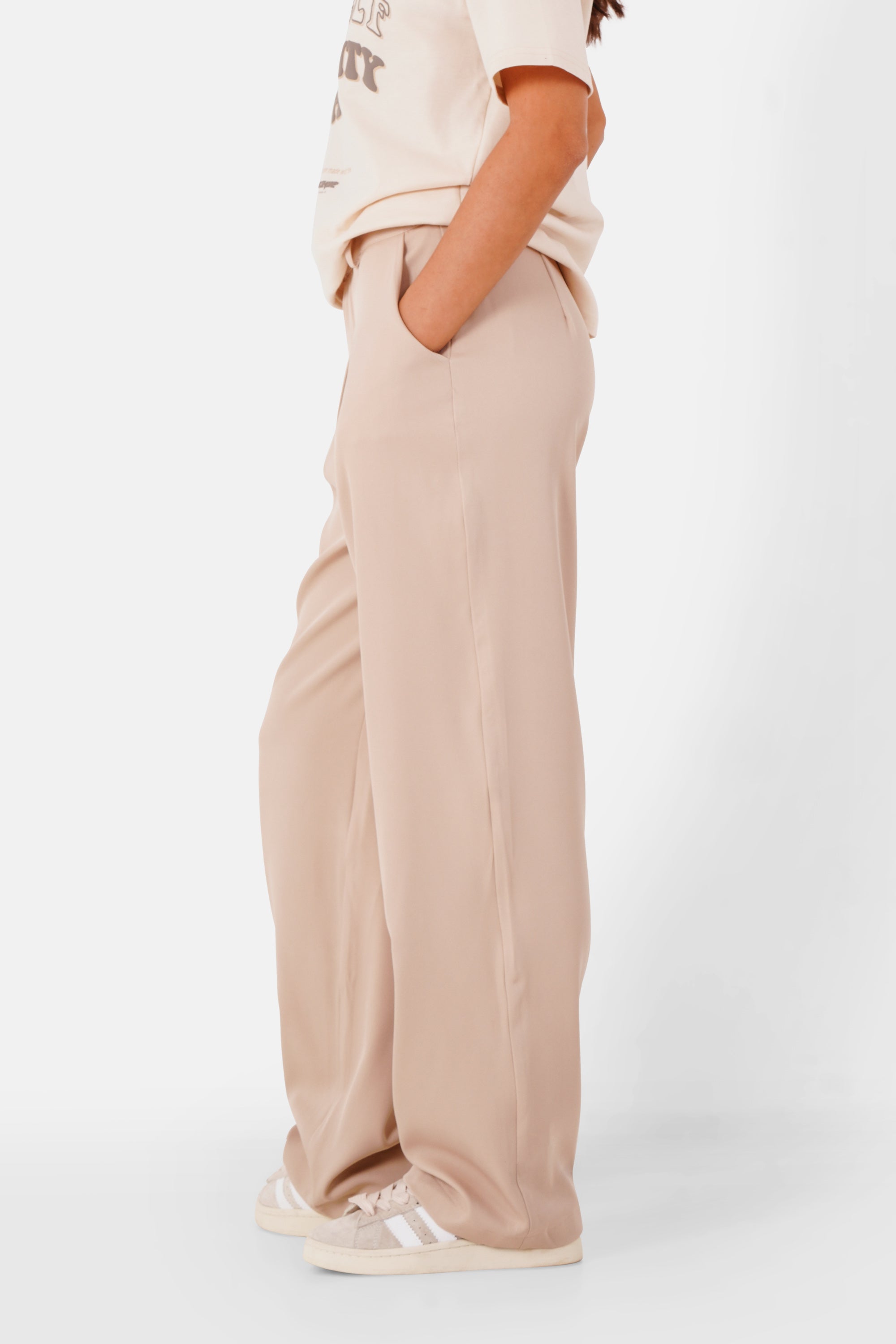 Beige reversible belted waist pants