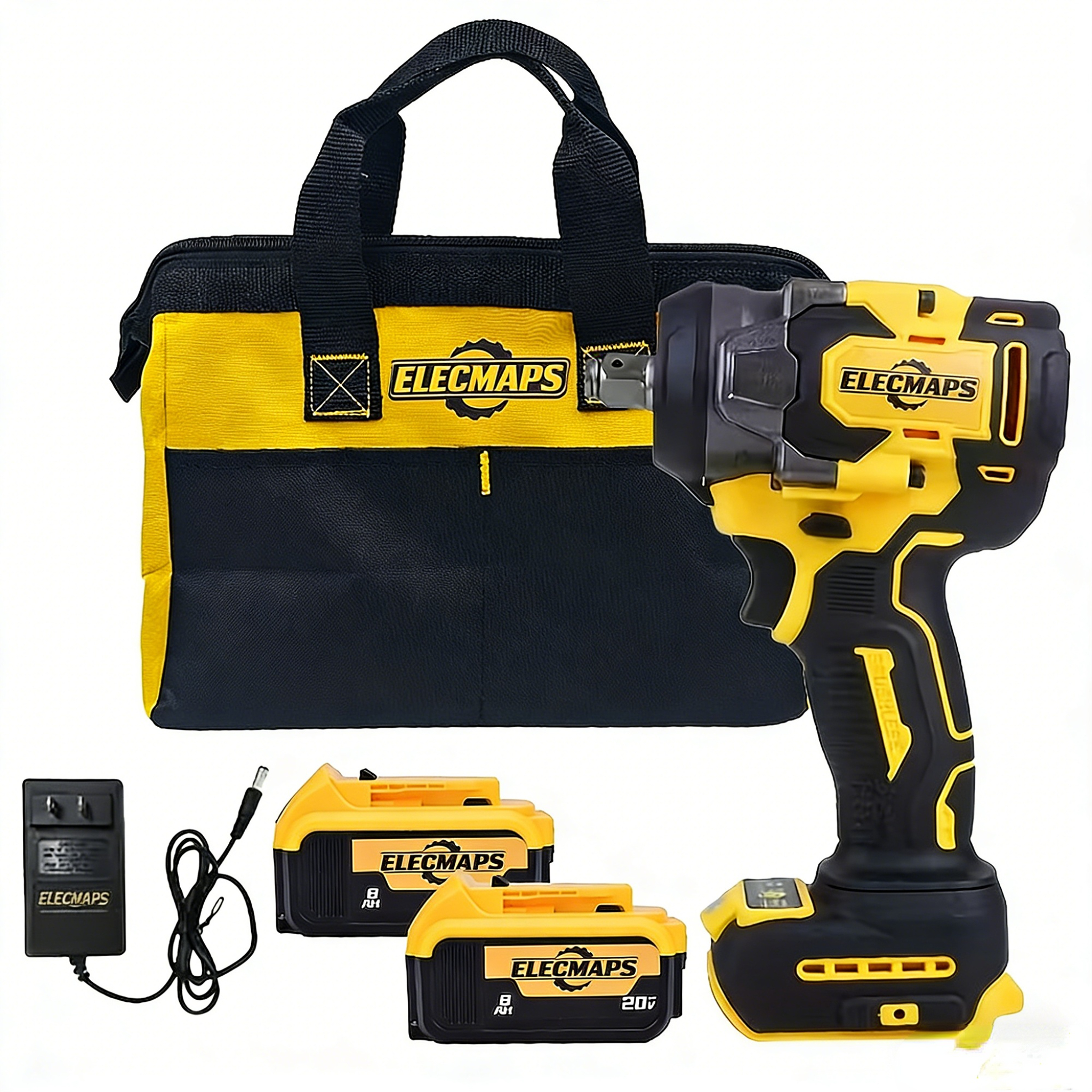 3-in-1 Cordless Impact Wrench – Compatible with Dewalt 20V Batteries | 450N High Torque Brushless Power Tool for Car Repair, DIY & Construction | Yellow & Black Design