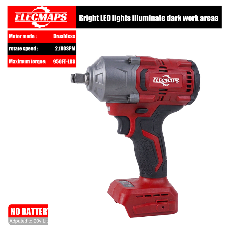 Cordless Impact Wrench 950 FT-LBS, 1/2 Inch Brushless Electric High Torque Wrench for Car Repair and Construction