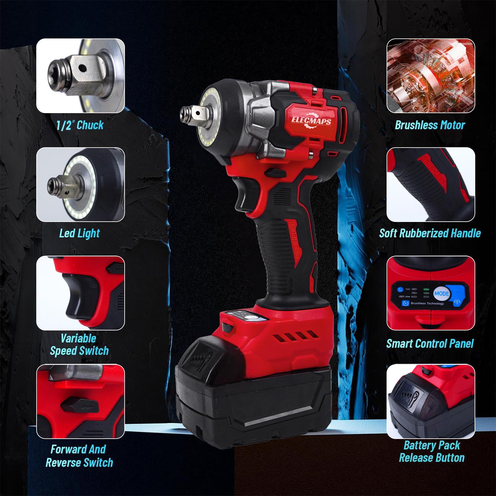 3-in-1 Cordless Brushless Impact Wrench – 450N High Torque Power Tool Perfect for Car Repair, Home DIY & Construction | Red & Black Design