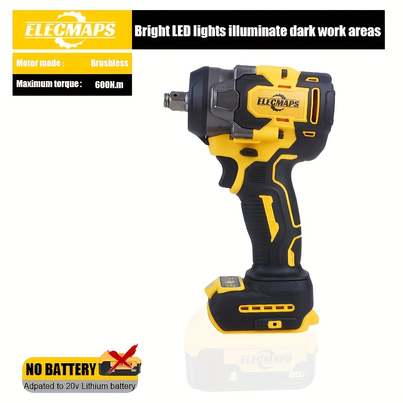 3-in-1 Cordless Impact Wrench – Compatible with Dewalt 20V Batteries | 450N High Torque Brushless Power Tool for Car Repair, DIY & Construction | Yellow & Black Design